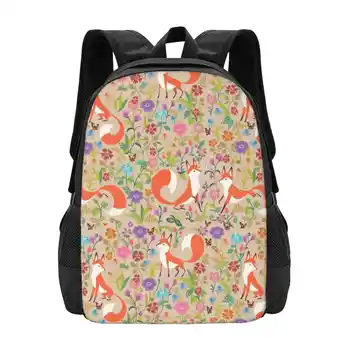 Školska torba s cvjetnim лисами, ruksak velikog kapaciteta za laptop, sa slikom lisice, izložene pločama Cvijeće, slatka ljubimci, Berba
