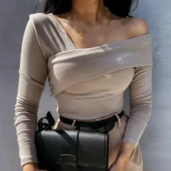 Popularna svakodnevni bluza Tanka ženska bluza bez naramenica s otvorenim ramenima i kosim urezima