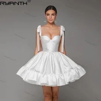 Ryanth, jednostavne bijele kratke mini-haljina za maturalne, haljine trapeznog oblika, haljina za susret diplomanata, večernjih haljina s naborima, elegantan haljinu s lukom 2024
