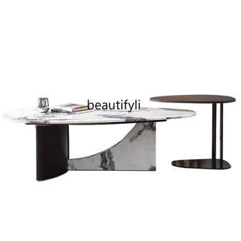 Jednostavan Luksuzni okrugli stolić od prirodnog mramora, kombinacija veličina, dizajn stolić za dnevni boravak, kreativni Moderan i jednostavan stolić