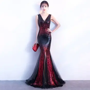 Donje Službeni večernja haljina Hong Hu 2023, novi model automobila s nagibom i šljokicama, donje haljina za prom, dugi rukav, jesensko-zimsko donje haljina čistog однотонного boje, Pamučne haljine u korejskom neto stilu, moderan haljinu.