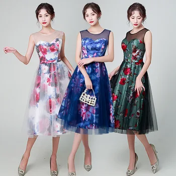 Lijepa haljina za prom s cvjetnim ispis, kratko mini haljinu za prom za djevojčice 2024