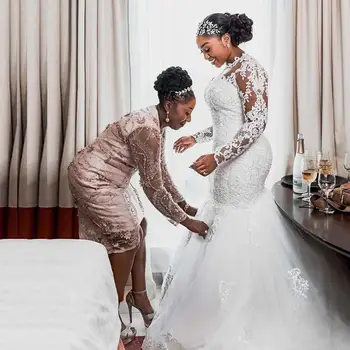 Afrička Sirena Vjenčanje 2024 Slatka Valovi Kraljevska Staza Crna Haljina Djeveruša Izvlačenja Formalno Vjenčanicu Plus Size Kazališnu Predstavu