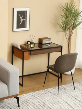 Jednostavan luksuzni radni stol za kućnu kreativnost, Stakleni radni stol, Pregrada za skladištenje šminke, stol za spavaće sobe
