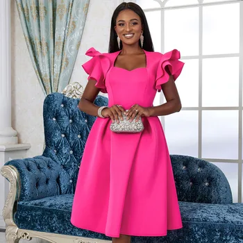 Afrički haljine za žene 2024, Proljeće Elegantan haljinu u nabor kratkih rukava-leptir na rođendan, Božićni party, Afrička odjeća S-4XL