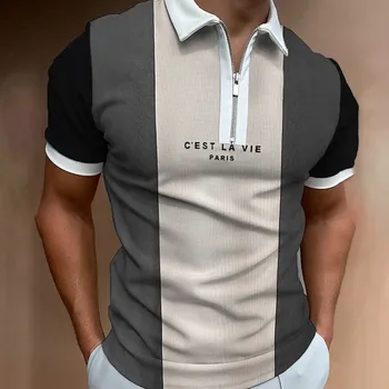 Muška majica-polo kratkih rukava, modni prugasta majica s 3D ispis, ljetni svakodnevne muške polo majice na munje s lapels, vrhovima облегающего veličine