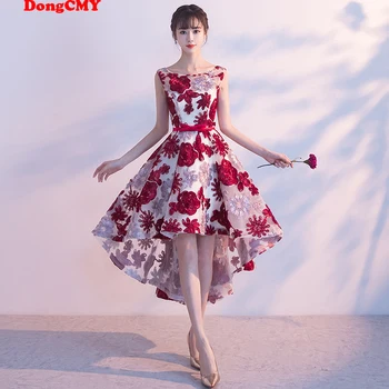 Novi Tamnocrvene haljine djeverušama s cvjetnim ispis, DongCMY Robe De Soiree 2024, S aplikacija, okruglog izreza, Банкетное haljinu za prom