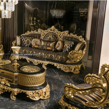 Luksuzni Starinski Tradicionalni Crni, Zlatni Afrički Klasični Barokni royal kauč ručne set namještaja za dnevni boravak