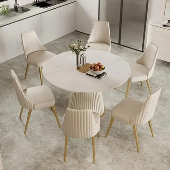 Moderan, jednostavan, lagan, luksuzni cijele kuhinjski stol od kamena ploča, kombinacija stola za blagovanje i stolice od prirodnog mramora