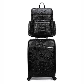 Putni prtljag od prave kože s uzorkom krokodila s сумочкой, ruksak, muški kofer-kolica od bičevati prvi sloj, sadnja torbica za kofer