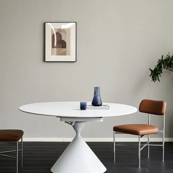 Kameni stol/suvremeni jednostavan stol u blagovaonici s okruglog pomičnim stolom za ručavanje /JW