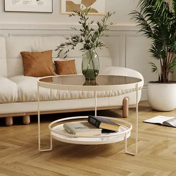 Moderan, jednostavan stolić od luksuznih kaljenog stakla, Okrugli stol u minimalistički stil za malom dnevnom boravku, Željezni namještaj u stilu Art-mesa