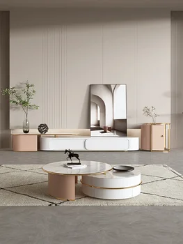 Talijanska luksuzna kamena ploča, pink čaj stol, stalak za tv, kombinacija