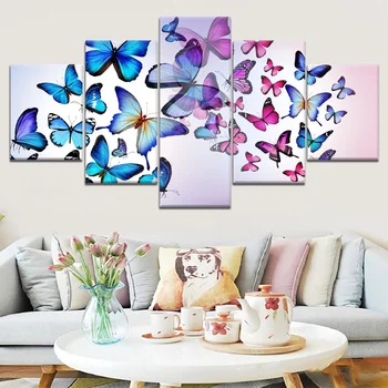 Slike, platno, 5 komada platna, šarene grupa leptira, moderna dekorativnih zidnih umjetnost za uređenje doma dekor
