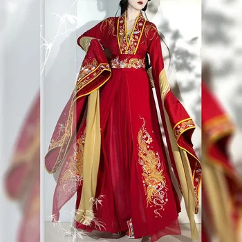 Tradicionalna haljina u kineskom stilu, komplet odjeće Hanfu, donje cvjetnu haljinu s izvezenim dinastije Вэйцзинь, Crveno vjenčanicu, starinski elegantan haljinu