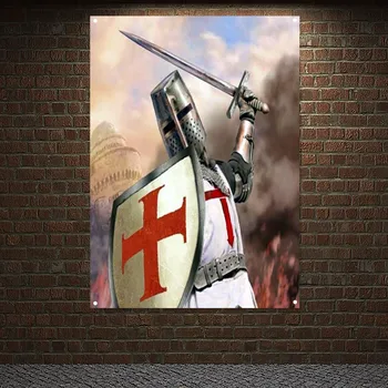 Drevni europski banner Ratnika-крестоносца, zidno platno, plakati vitezova-templara i grafike, slika na platnu, dekor, Zastava 8