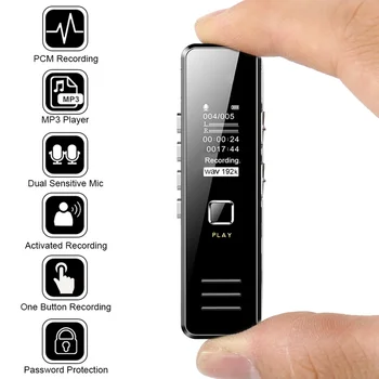 Digitalni Diktafon MP3 Player Mini Snimač Ručka Podrška za 32 GB TF Karticu za Profesionalni Diktafon 20-satna Vrijeme Snimanja Prijenosni