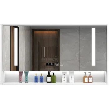 Elegantnu kupaonicu od punog drveta pojedinačno suspendirane na zid, staklena kutija s pozadinskim osvjetljenjem, zaštita od zamagljivanja, a rok za wc