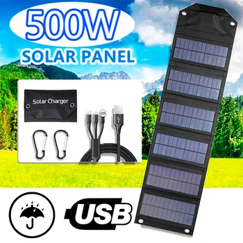 500 W Prijenosni Solarni Panel 5 U Dual USB Sklopivi Vodootporan Solarni Punjač Generator Energije za Mobilni Telefon Vanjski Kamp Turizam