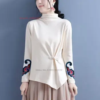 2024 china national cvjetni vez, košulja s ovratnikom-stalak, vintage ženska etnička free t-shirt, istočna basic majica, majice hanfu