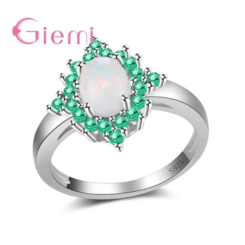 Kvalitetan prsten s geometrijskim cvijet od zelenog kubni cirkonij od 925 sterling srebra sa опалом AAA ženskih ukrasa za stranke