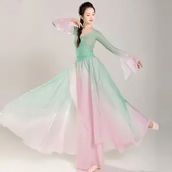 Kostime za nastupe klasičnih plesača, шифоновая odjeća za bavljenje plesom, maksi duga zelena ružičastoj haljini za narodni ples u kineskom stilu.