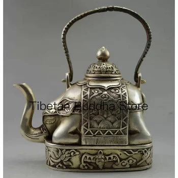 Uređena mesinga Starinski čajnik ručni rad od tibetanskog srebra s navojem u obliku cvjetne slona, dostava čajnika, alati za vjenčanje ukras od mesinga