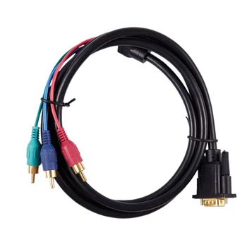1,5 M 4,9 ft VGA 15-pinski konektor za 3 RCA RGB muški video adapter kabel crni