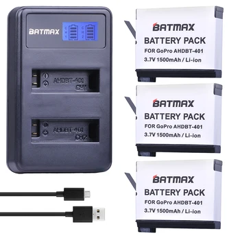 Batmax 3pcs 1500 mah AHDBT-401 AHDBT 401 Baterija za Kamere + LCD zaslon s Dva USB punjače za Go Pro Hero4 bateria AHDBT 401 Akcijske kamere