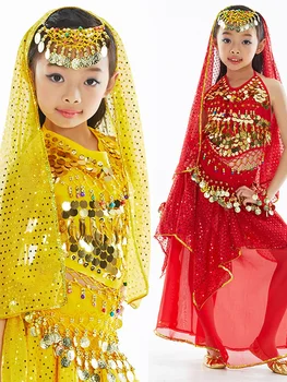 Kostima za trbušni ples Za djecu, suknja za trbušni ples za djevojčice, Haljinu za ples u Болливуде, Scenski prikaz, Natjecanje, odijelo od indijske tkanine