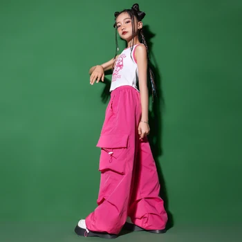 Dječje ulica odjeća Kpop za ples, kraći prsluk-безрукавка, majice roza svakodnevne hlače-teretni hip-hop za djevojčice, odjeća za jazz ples