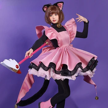 Anime Card Captor Sakura Cosplay Киномото Sakura Odijelo Slatka Crni Kostim Žene Mačke