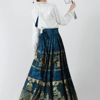 Ženska suknja s konjskih njuškom 2023 godine, novi осеннее haljina Hanfu u kineskom stilu Ming Made odgovarati uz vašu suknju Mamian za svakodnevno putovanje na posao