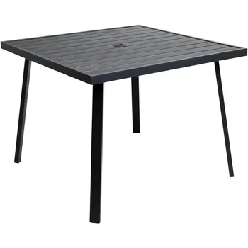Blagovaona stol C-Hopetree na otvorenom s otvorom za suncobrana za unutarnjeg dvorišta, metalni, Kvadratni, crna