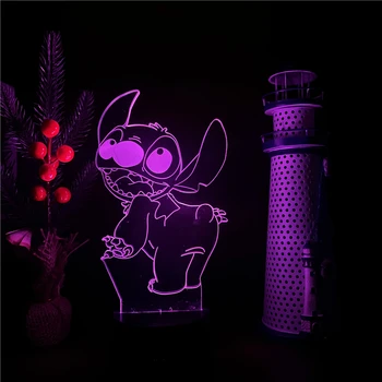 Disney Lilo & Stitch 3D Иллюзионная Lampa Anime Led noćno svjetlo Crtani film Home Dekor RGB Lampara Stol Za Spavaće sobe Neonska Rasvjeta za Dječji Dar