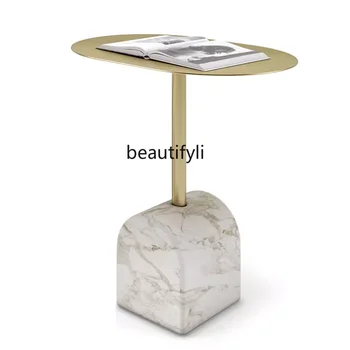 Ovalni dnevni boravak Kut stola od nehrđajućeg čelika, mali stan, Moderan minimalistički Mramorni stolić