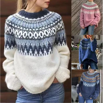 Ženski džemper Jesen-zima, akril džemper sa debelom iglom, obložen Жаккардовый vuneni džemper Korejski verzija, ženski pletene džemper Pullver