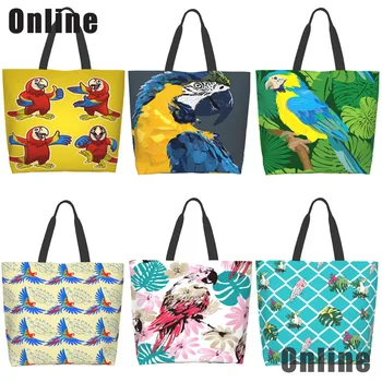 Lijepe ptice Papagaj Ara Torbe za kupovinu s cvjetnim ispis za beach putovanja Reusable torba za kupovinu proizvoda Prijenosna torba za pohranu