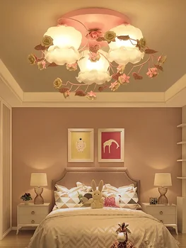 Pastoralna Romantična i ugodan cvjetni lampe od kovanog željeza Cvjetni lampa za spavaće sobe princeza Stropna svjetiljka