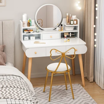 Toaletni stol za spavaće sobe Wooden Girl White, Stolica za гримерной, toaletni stočić sa ogledalom, namještaj za šminkanje Meuble Coiffeuse XY50D