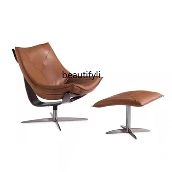 Rotirajuća stolica od nehrđajućeg čelika, Umjetnička Kožna fotelja, Jednostavno luksuzno stolica u obliku Lijen out stolice, stolice za spavaće sobe