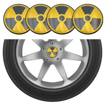 Naljepnica na središnji poklopac glavčine kotača vozila od aluminija 56 mm, znak upozorenja o радиоактивном atomska nuklearna излучении