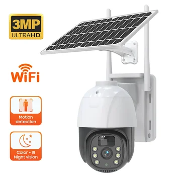 3 Mp PTZ kamera za solarne baterije okretanjem za 360 stupnjeva, 4G SIM kartica / Wi-Fi, Detekcija pokreta, Snimanje alarma, Color kamera za video nadzor noćni vid