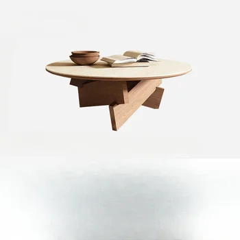Okrugli stol od punog drveta u francuskom retro stilu u starinskom stilu, i pećinski kamen, Kamene ploče za štednjak, Skandinavski jednostavan stolić