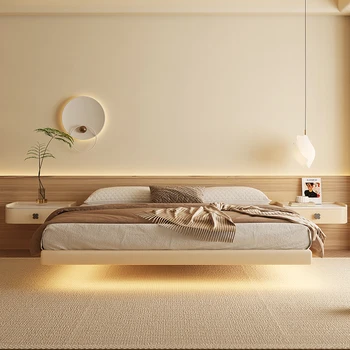 Krevet, moderan, jednostavan bračni krevet za mali stan, Tiha kremastu rotirajući krevet za vjetar, visoke slika