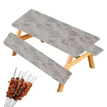 Set presvlaka za stolice za piknik, vodootporan pravokutni stolnjak PVC, Elastične navlake za klupe za piknik Za stolova unutra i vani