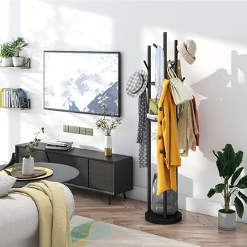 Bamboo vješalica za odjeću samostalni Podesiva vješalica za odjeću s 3 dijela i 9 kuke Jednostavan za montažu Vješalica-stalak za odjeću