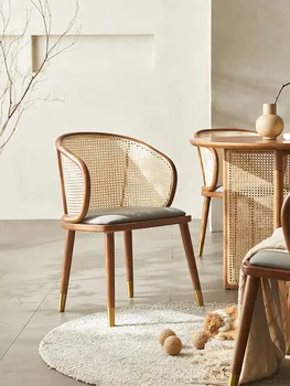 Blagovaona stolice od ratana, tkani od bijelog voska za kućnu upotrebu, moderne stolice s naslonom u skandinavskom stilu, dizajneri su u retro stilu, masivnog drveta