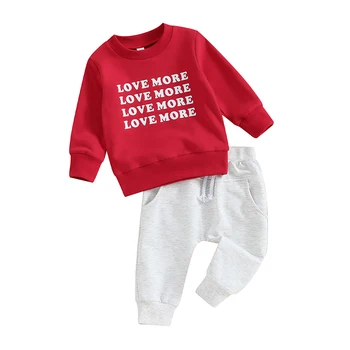 Odjeća za djevojčice i dječaci, na Valentinovo, majica sa dugim rukavima i буквенным po cijeloj površini, čvrste hlače, komplet od 2 predmeta