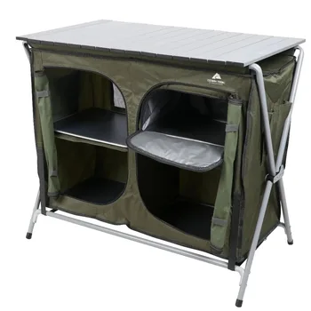 Stol za kampiranje siva dvostruka Ormar deluxe s dvostrukim policama, pogodan za kuhanje vikend u kampu